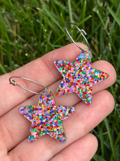 1.1 Inch Confetti Dot Star Hoop Earrings