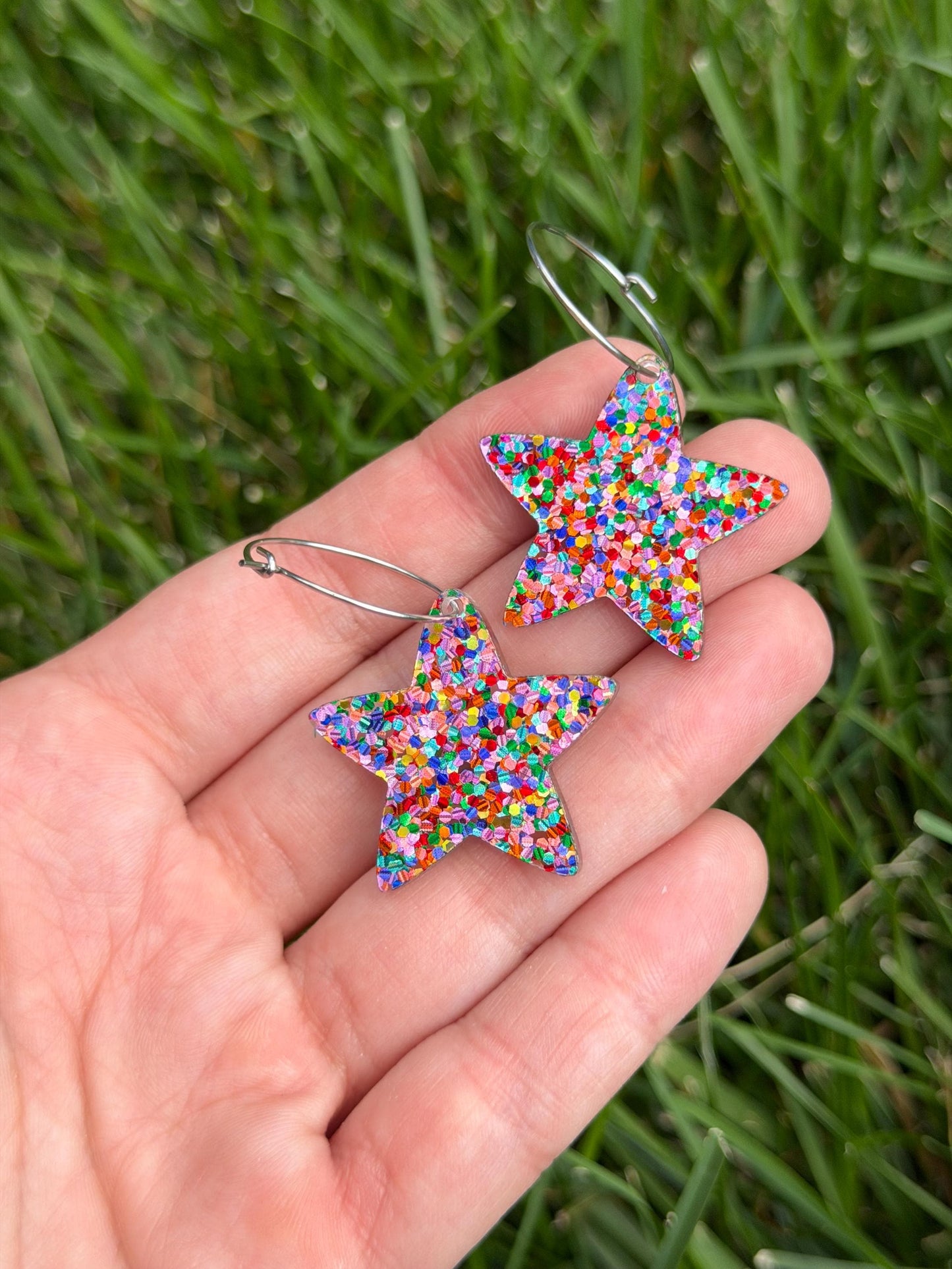 1.1 Inch Confetti Dot Star Hoop Earrings