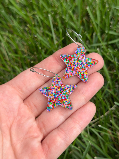 1.1 Inch Confetti Dot Star Hoop Earrings