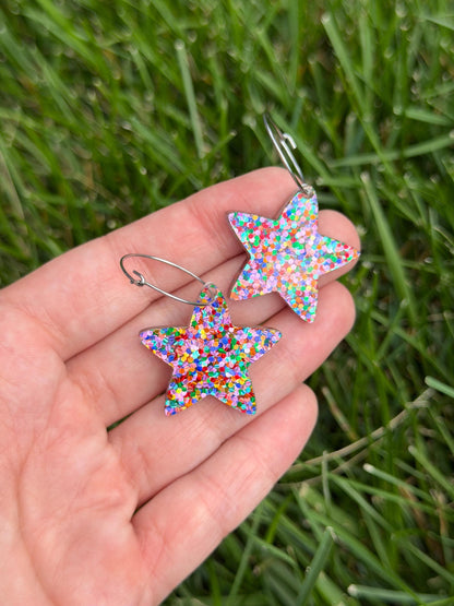 1.1 Inch Confetti Dot Star Hoop Earrings