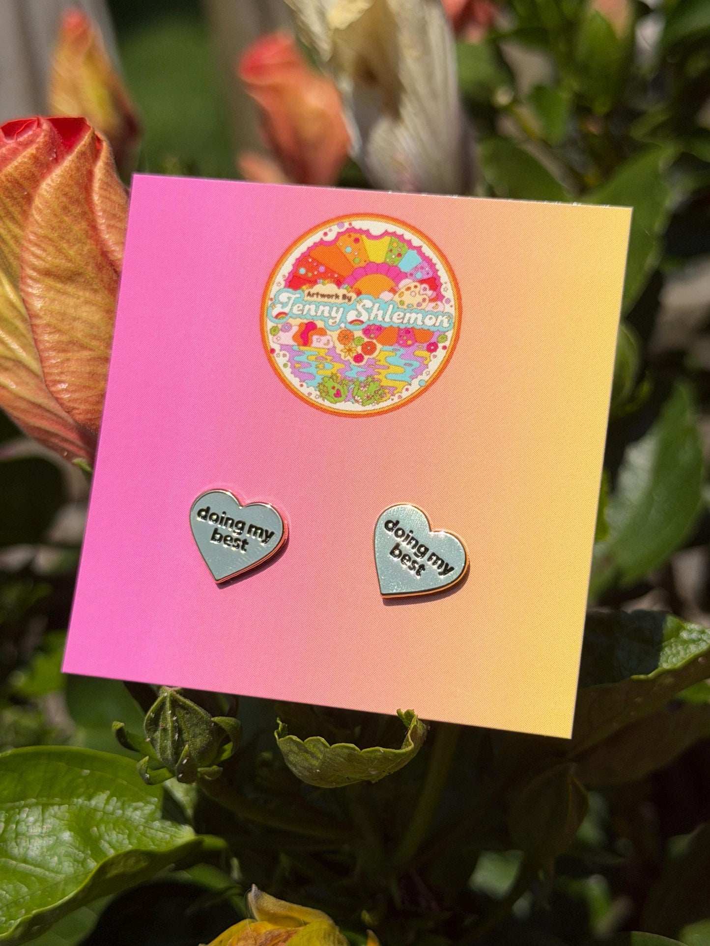 Golden Enamel Doing My Best Heart Stud Earring