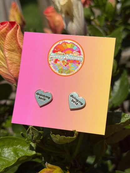 Golden Enamel Doing My Best Heart Stud Earring