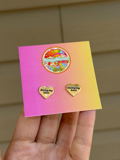 Golden Enamel Doing My Best Heart Stud Earring