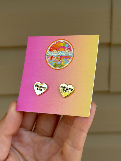 Golden Enamel Doing My Best Heart Stud Earring