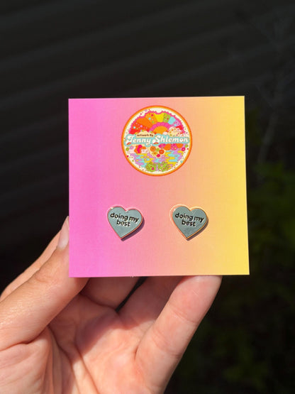 Golden Enamel Doing My Best Heart Stud Earring