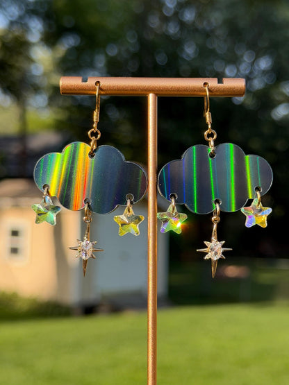 Cloudy Day Acrylic Earrings - Black Holo Stars (MINI SIZE)