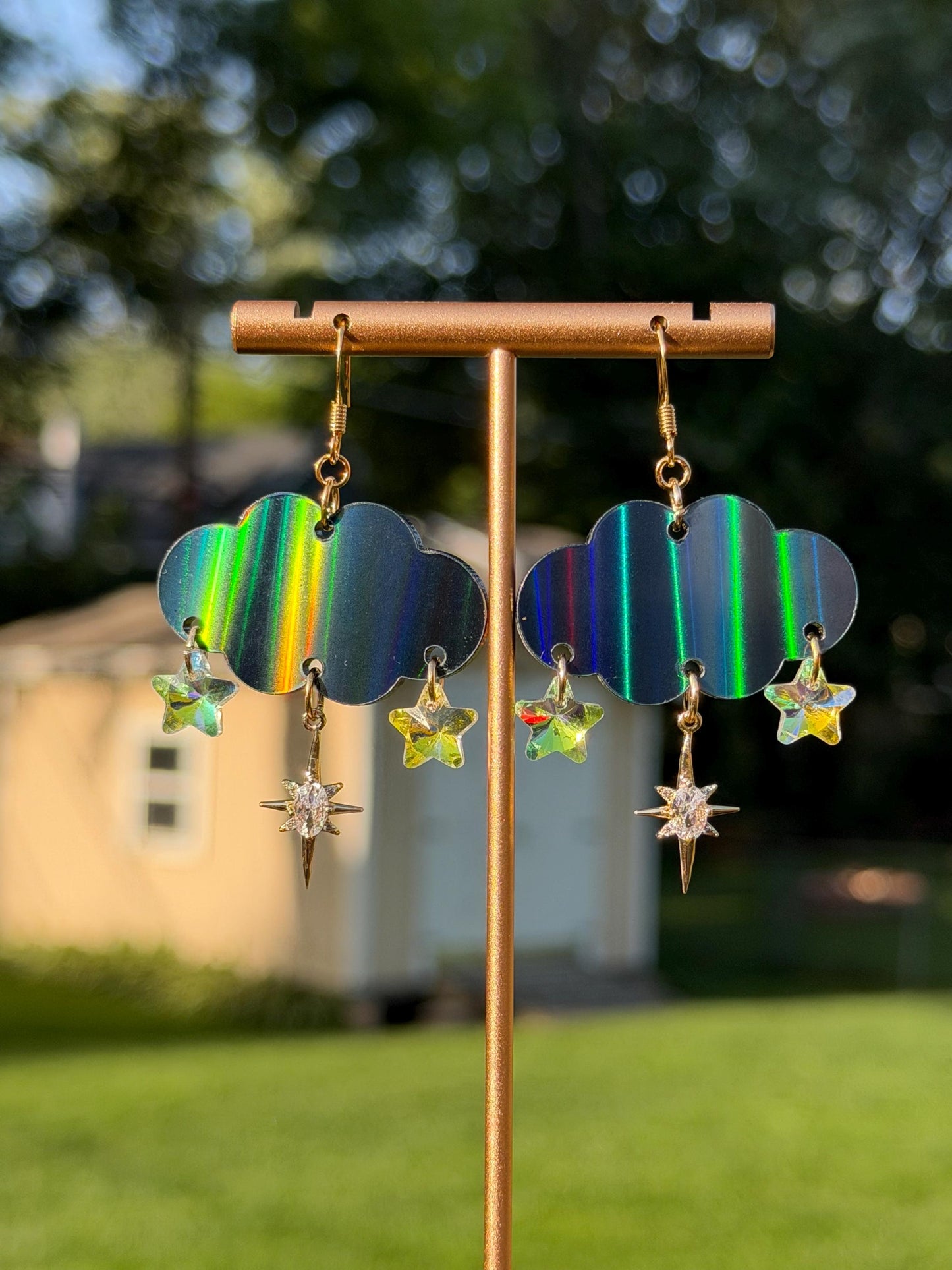 Cloudy Day Acrylic Earrings - Black Holo Stars (MINI SIZE)