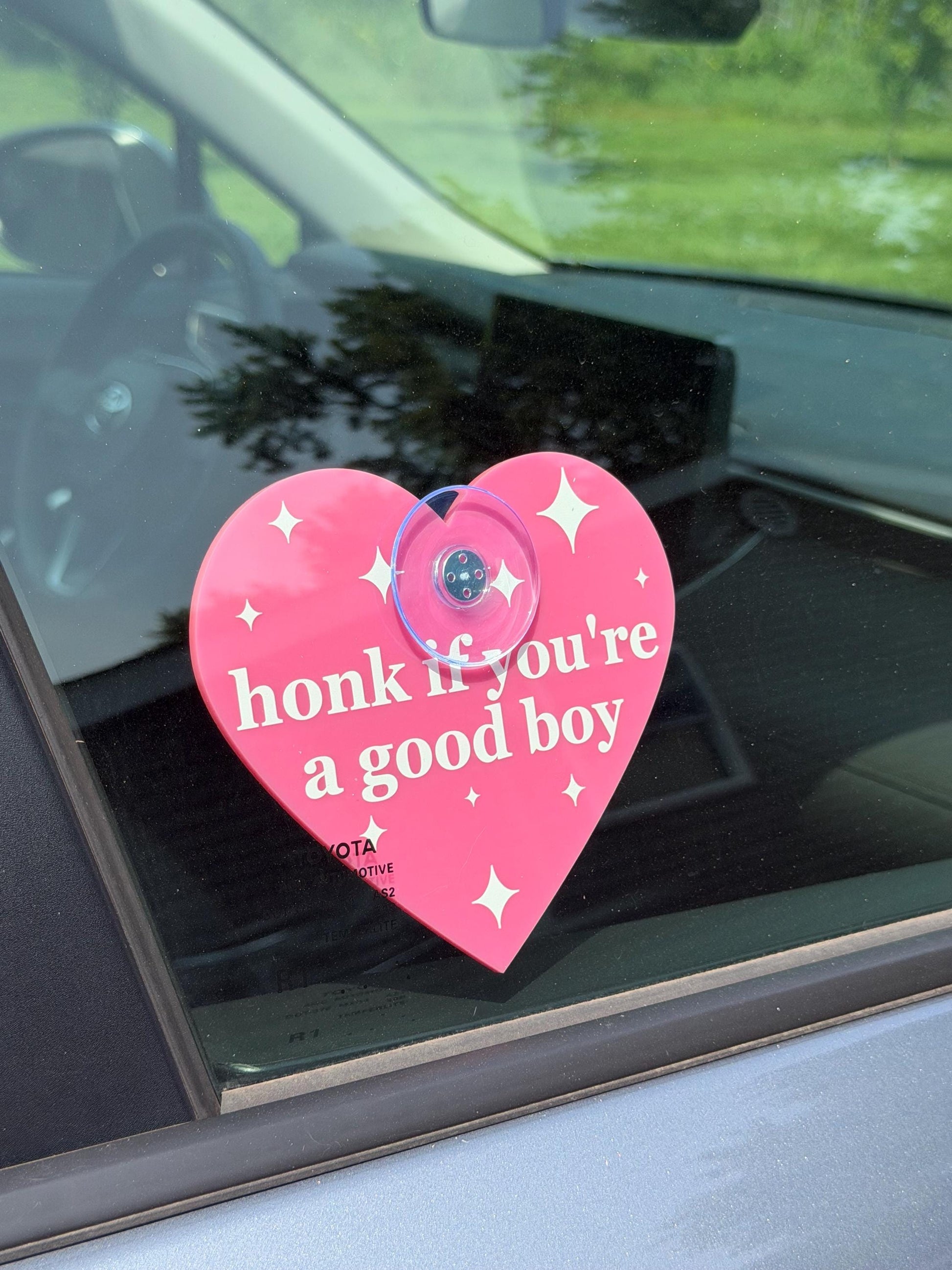 Acrylic Car Sign: Honk If You're A Good Boy – Heart Shape Hot Pink