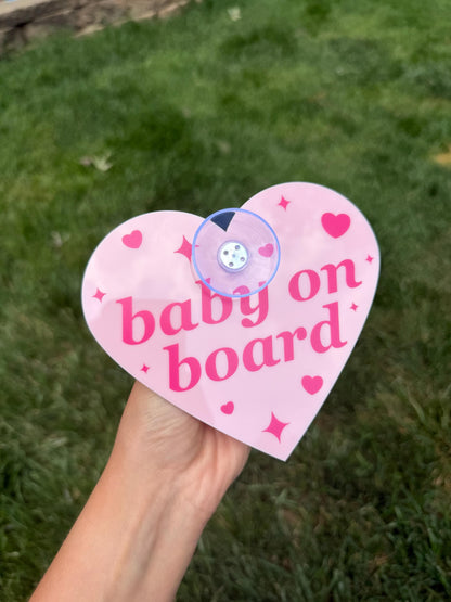 Individual Acrylic Car Sign: Baby On Board – Heart Shape