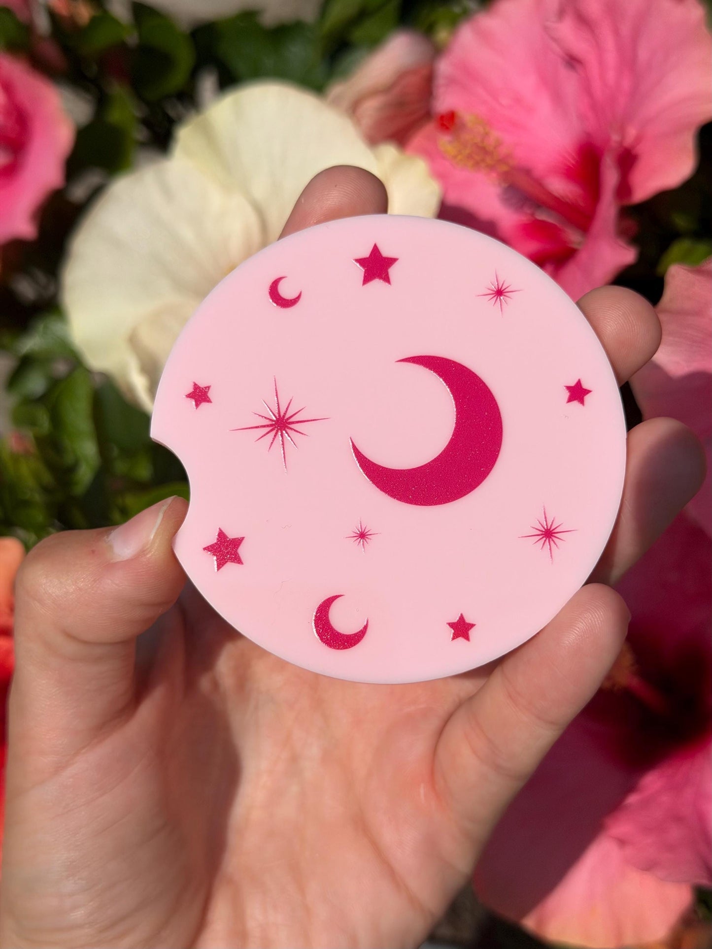 Individual 3 Inch Pink/Pink Car Coaster - Celestial (Please double check dimensions before buying)
