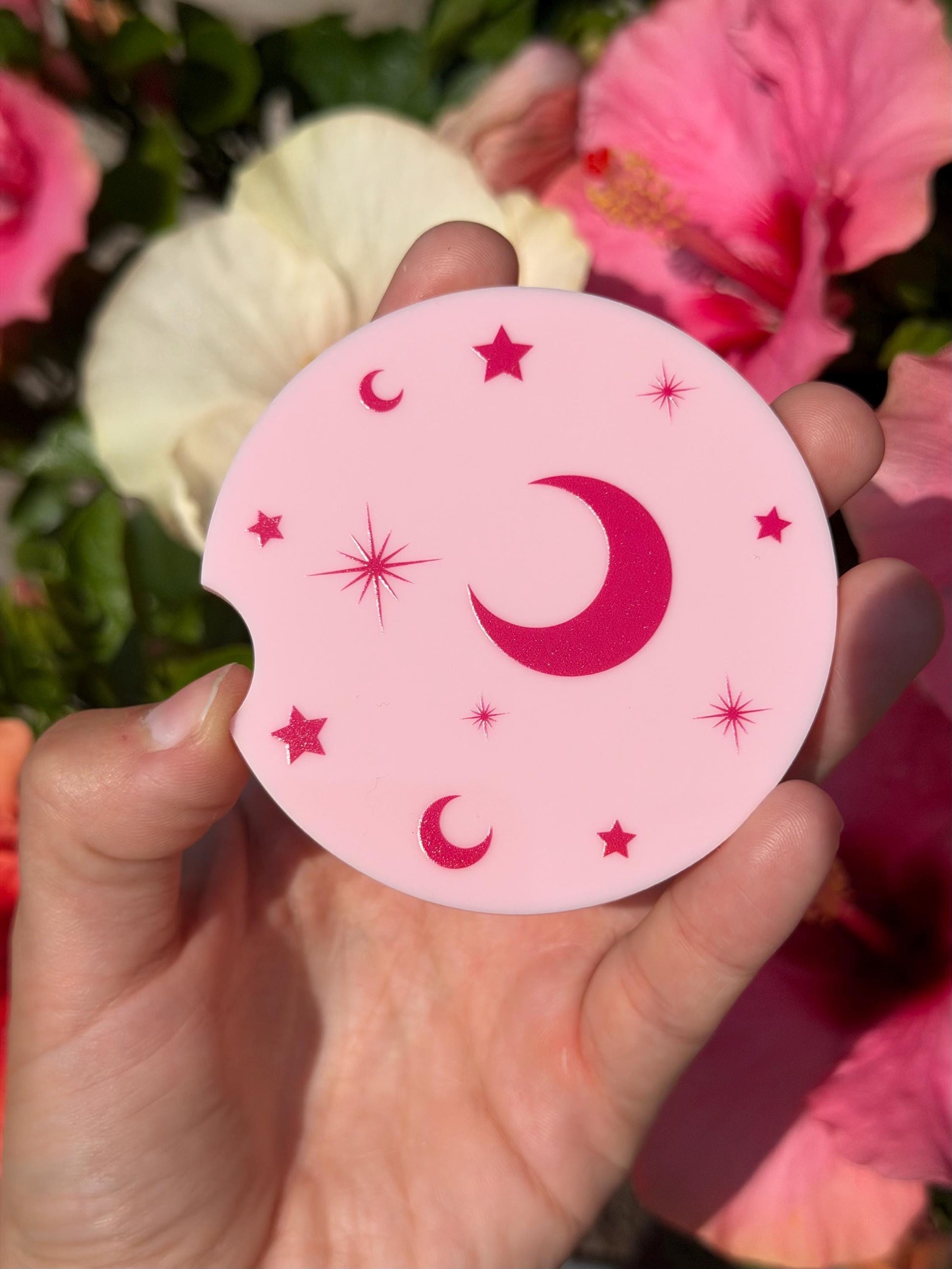 Individual 3 Inch Pink/Pink Car Coaster - Celestial (Please double check dimensions before buying)