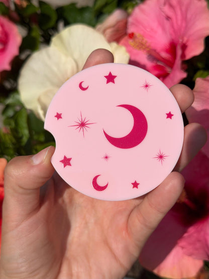 Individual 3 Inch Pink/Pink Car Coaster - Celestial (Please double check dimensions before buying)