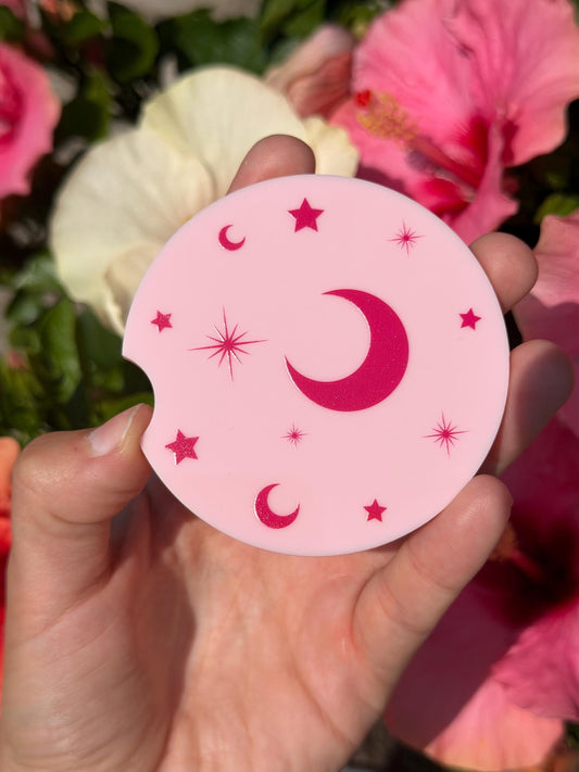 Individual 3 Inch Pink/Pink Car Coaster - Celestial (Please double check dimensions before buying)
