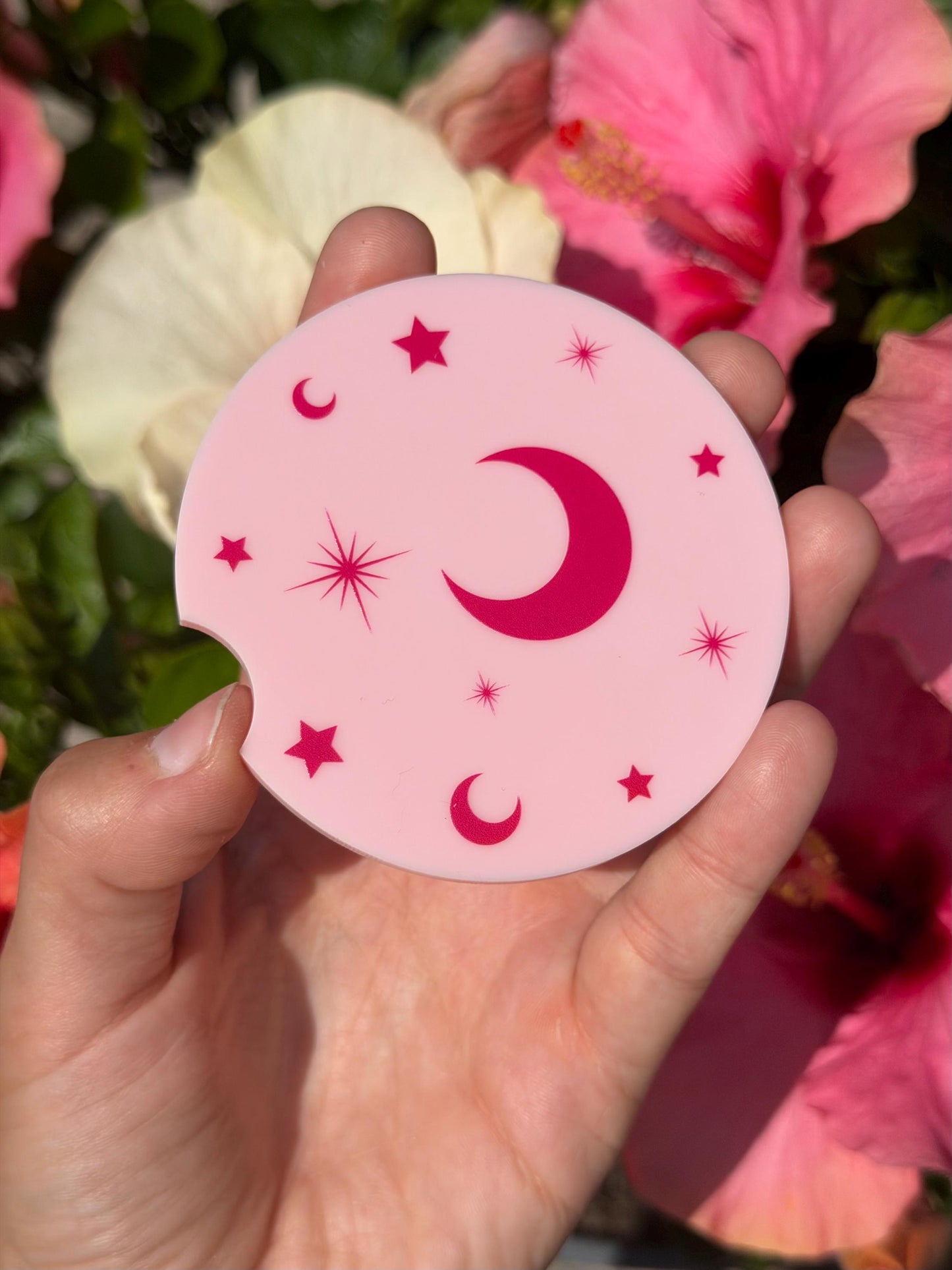Individual 3 Inch Pink/Pink Car Coaster - Celestial (Please double check dimensions before buying)