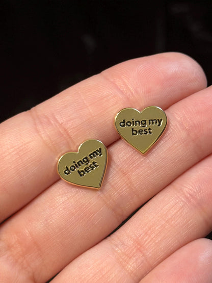Golden Enamel Doing My Best Heart Stud Earring