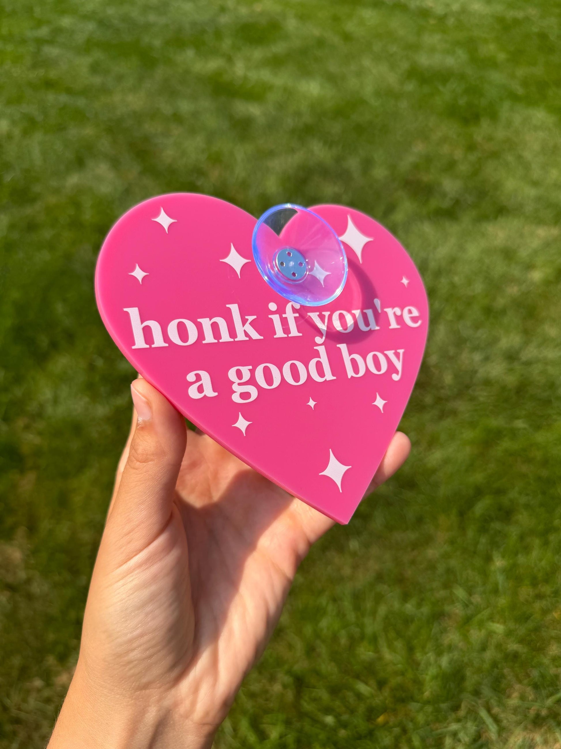 Acrylic Car Sign: Honk If You're A Good Boy – Heart Shape Hot Pink