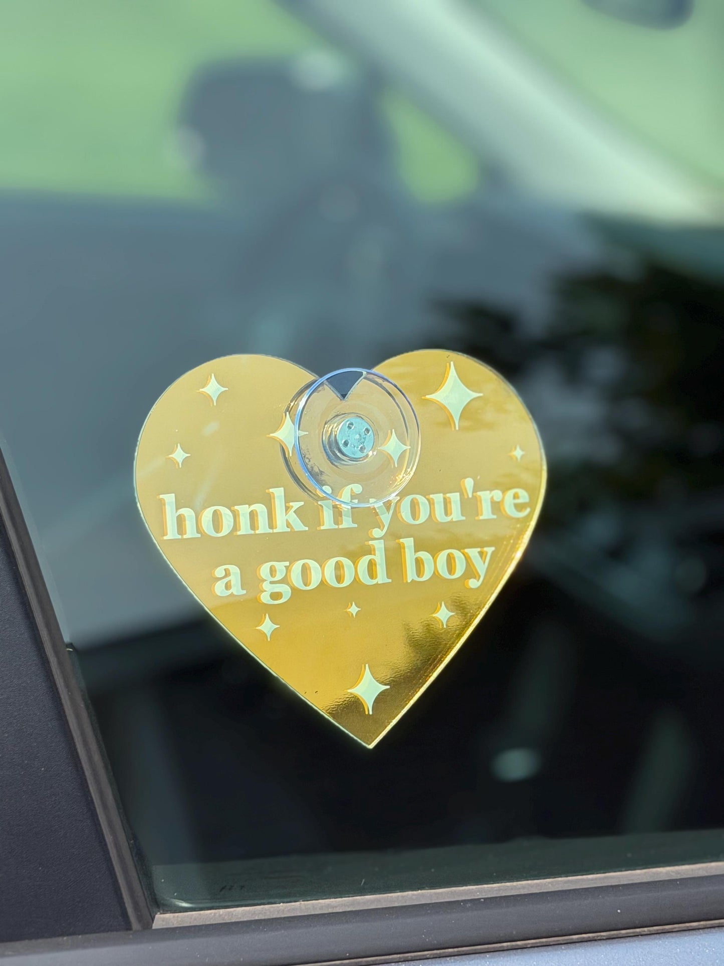 Acrylic Car Sign: Honk If You're A Good Boy – Heart Shape Iridescent/White