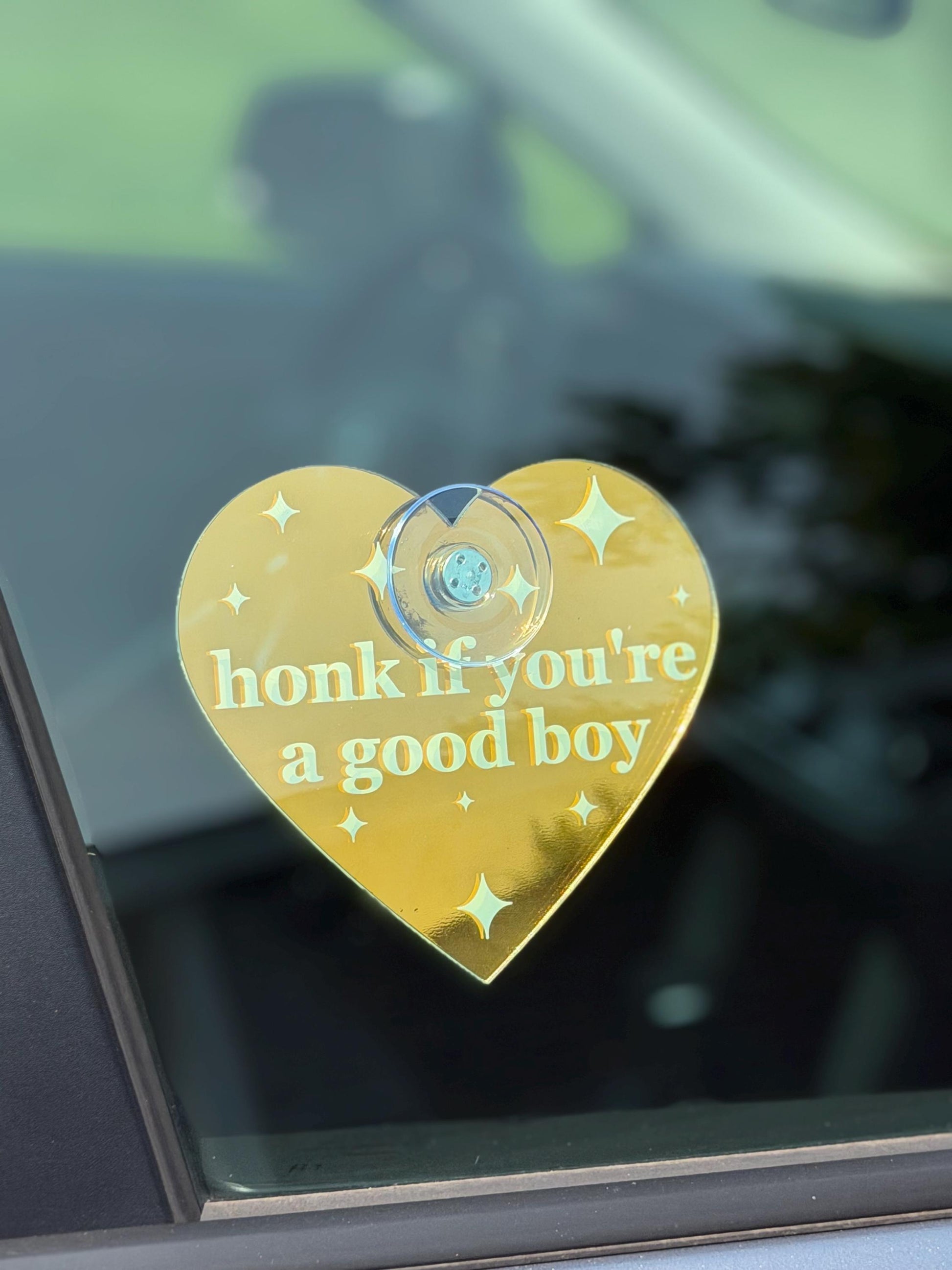 Acrylic Car Sign: Honk If You're A Good Boy – Heart Shape Iridescent/White