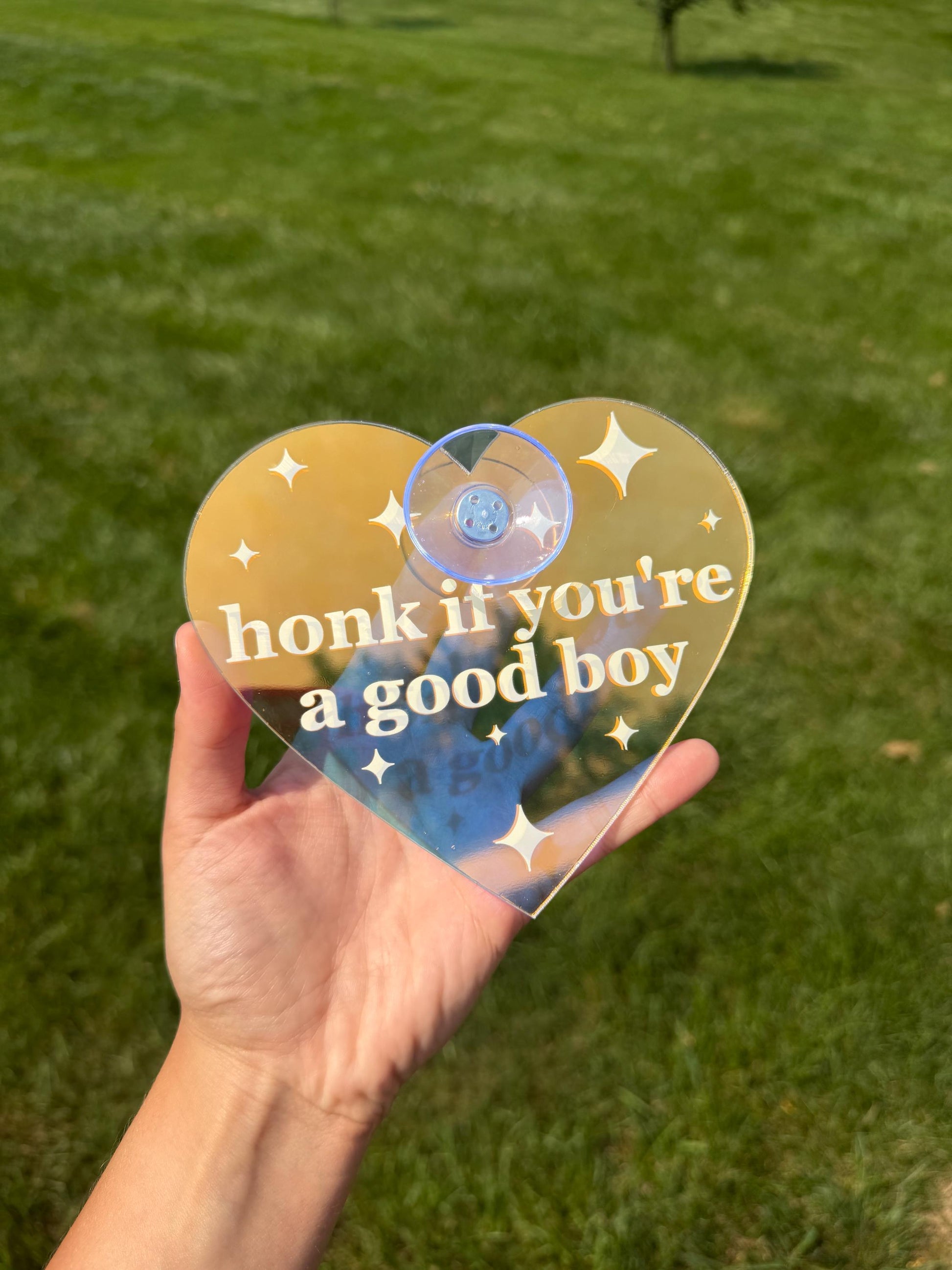 Acrylic Car Sign: Honk If You're A Good Boy – Heart Shape Iridescent/White