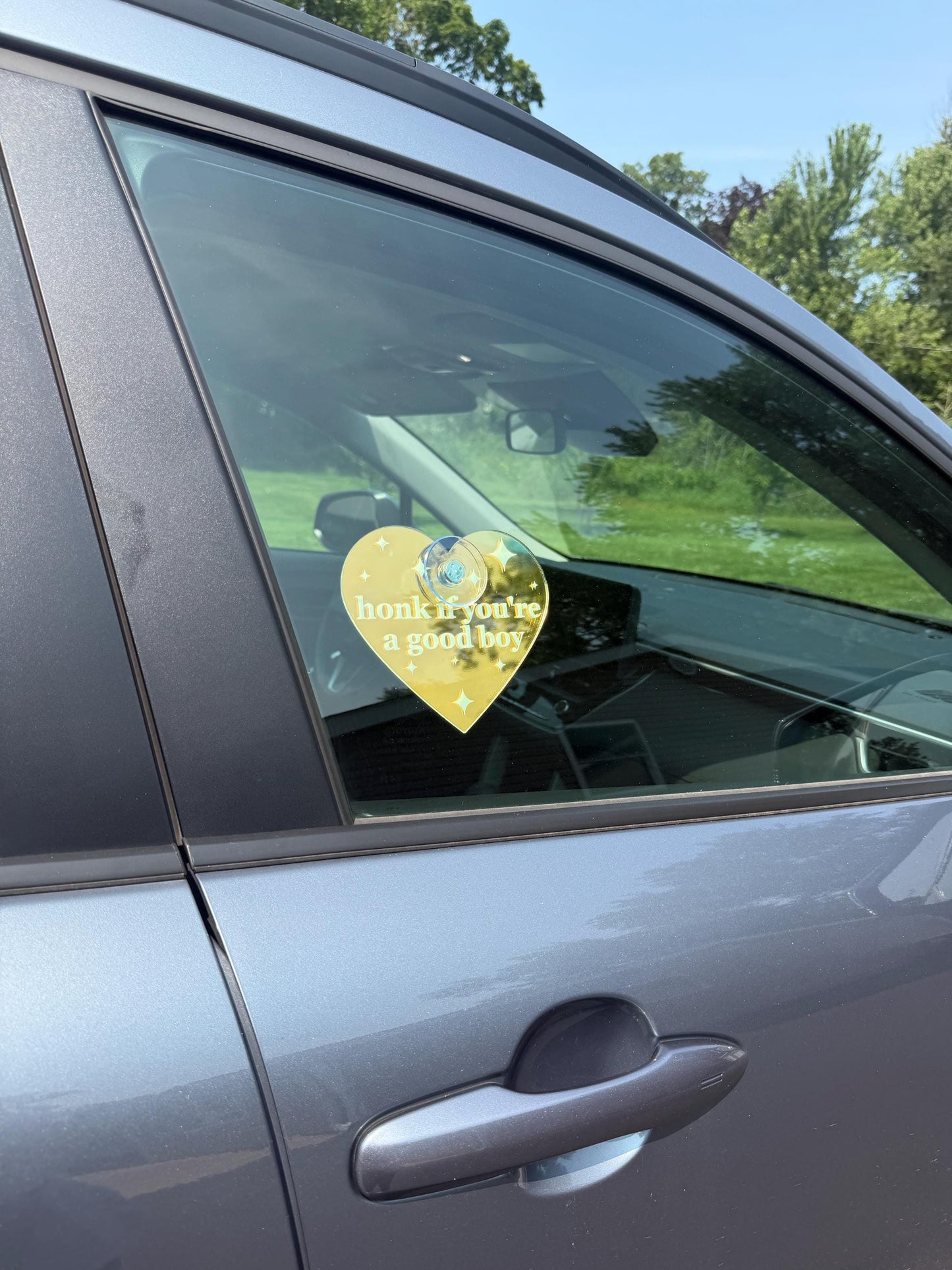 Acrylic Car Sign: Honk If You're A Good Boy – Heart Shape Iridescent/White