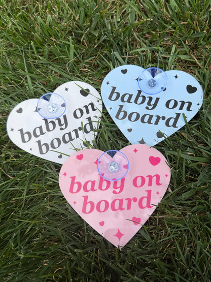 Individual Acrylic Car Sign: Baby On Board – Heart Shape