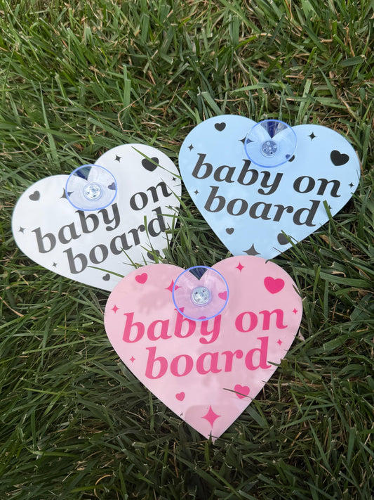 Individual Acrylic Car Sign: Baby On Board – Heart Shape