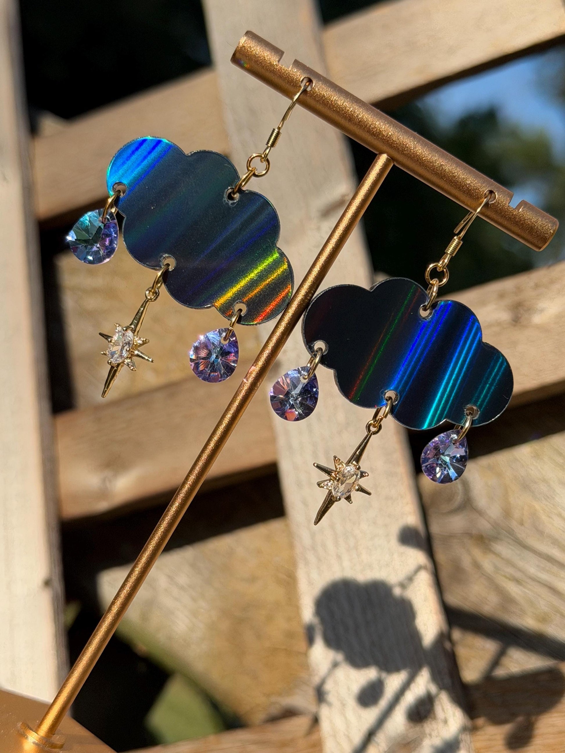 Cloudy Day Acrylic Earrings - Black Holo Drops (MINI SIZE)