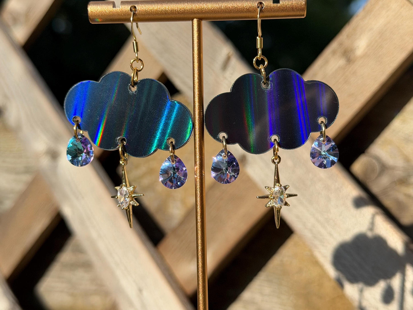 Cloudy Day Acrylic Earrings - Black Holo Drops (MINI SIZE)