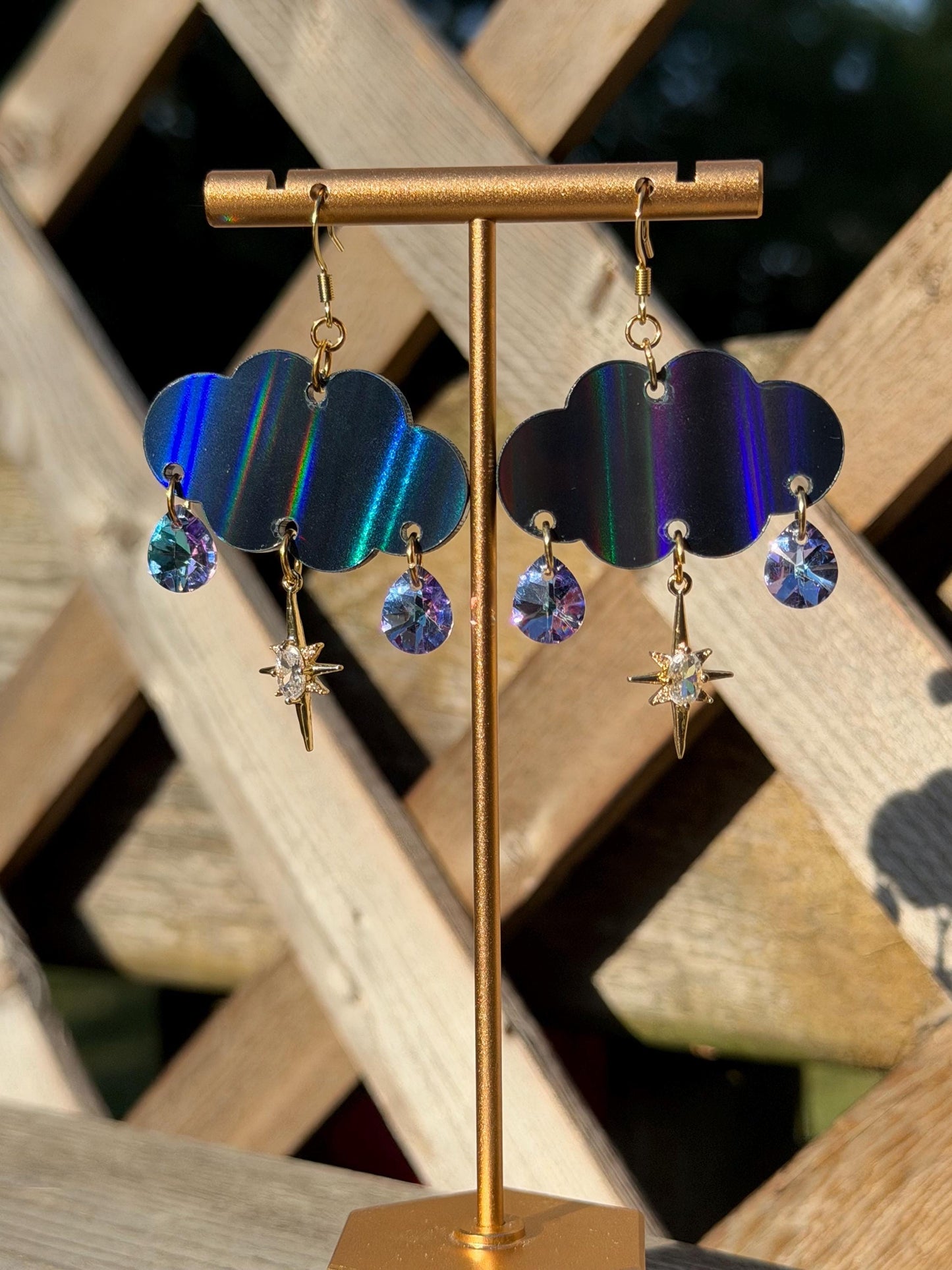 Cloudy Day Acrylic Earrings - Black Holo Drops (MINI SIZE)