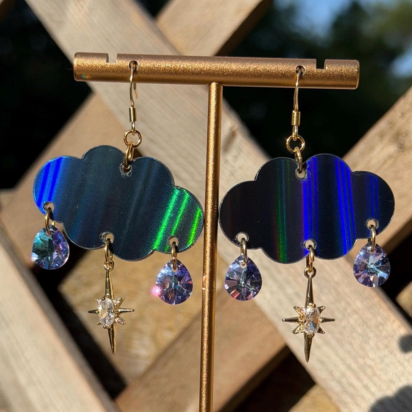 Cloudy Day Acrylic Earrings - Black Holo Drops (MINI SIZE)