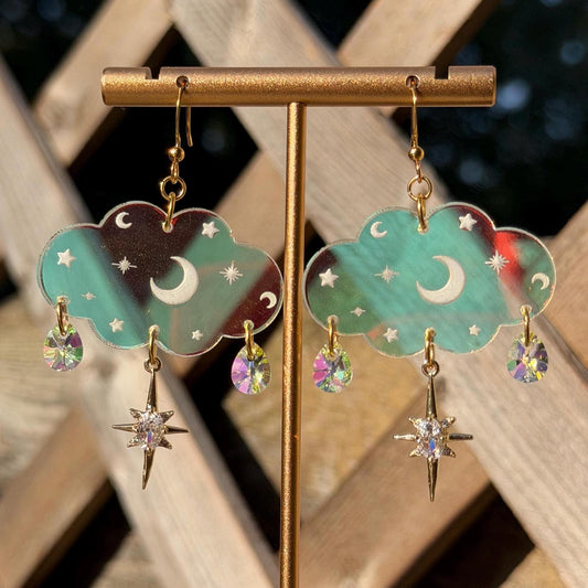 Cloudy Day Acrylic Earrings - Celestial Iridescent (MINI SIZE)