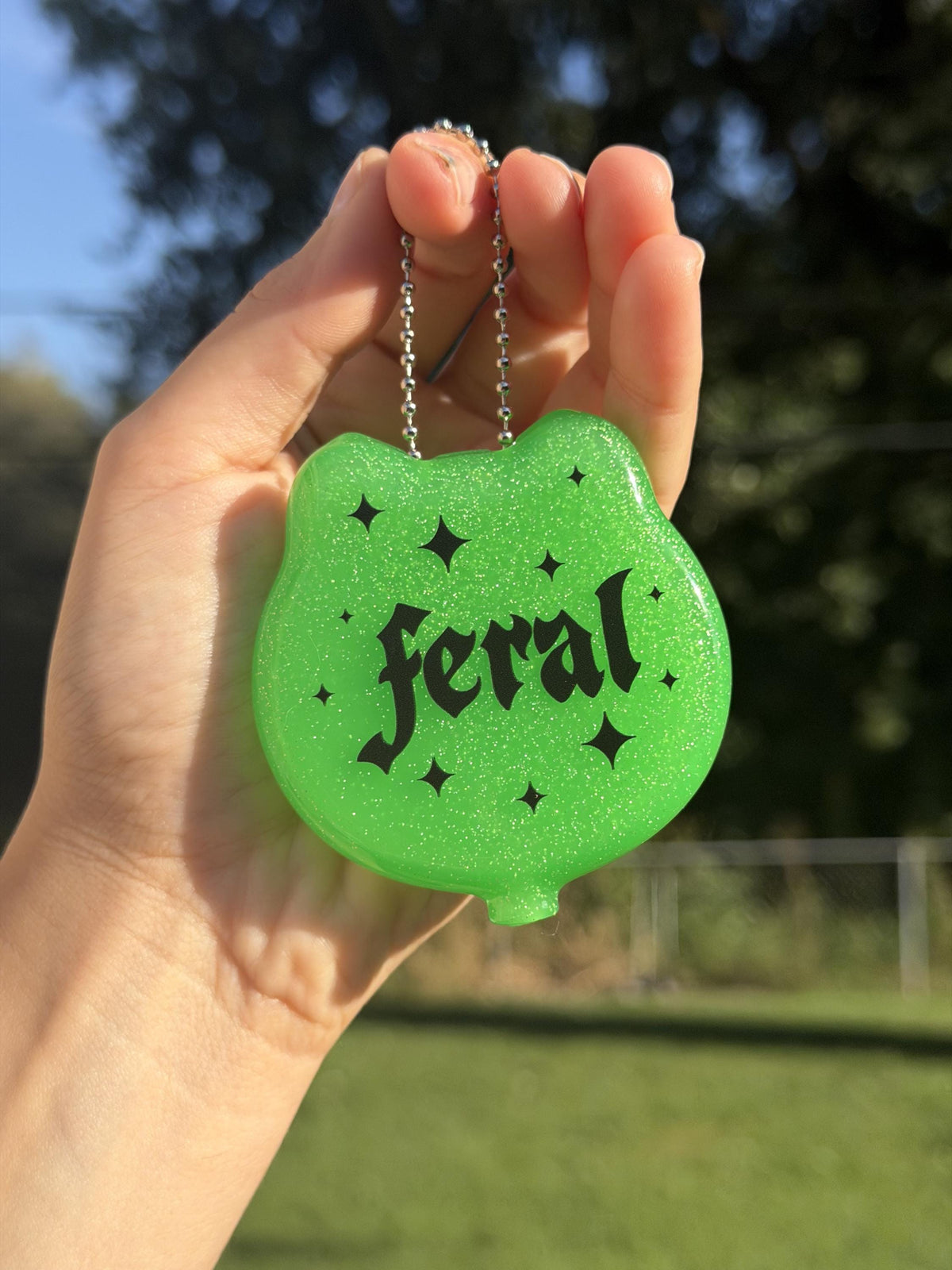 Vintage Goth Cat Coin Purse - Feral Sparkly Green