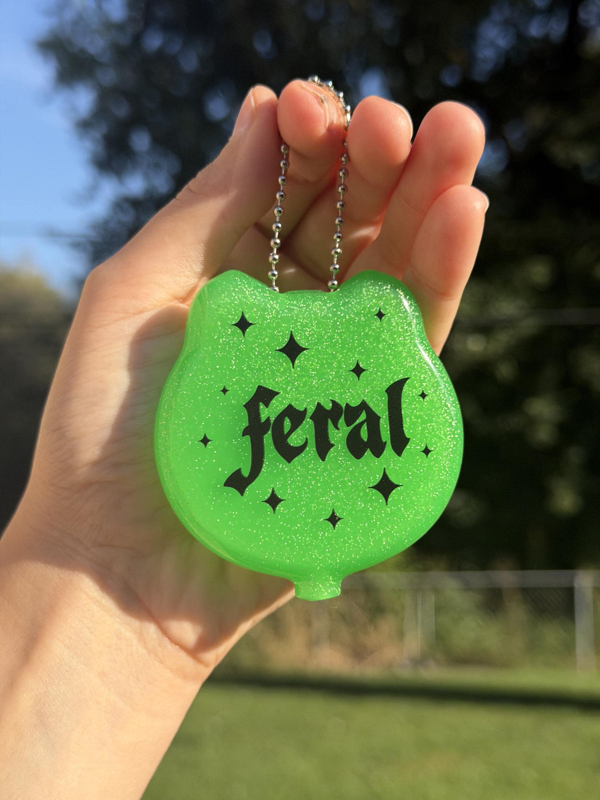 Vintage Goth Cat Coin Purse - Feral Sparkly Green