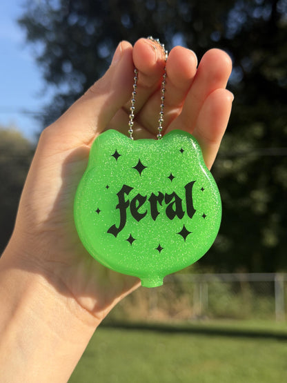 Vintage Goth Cat Coin Purse - Feral Sparkly Green