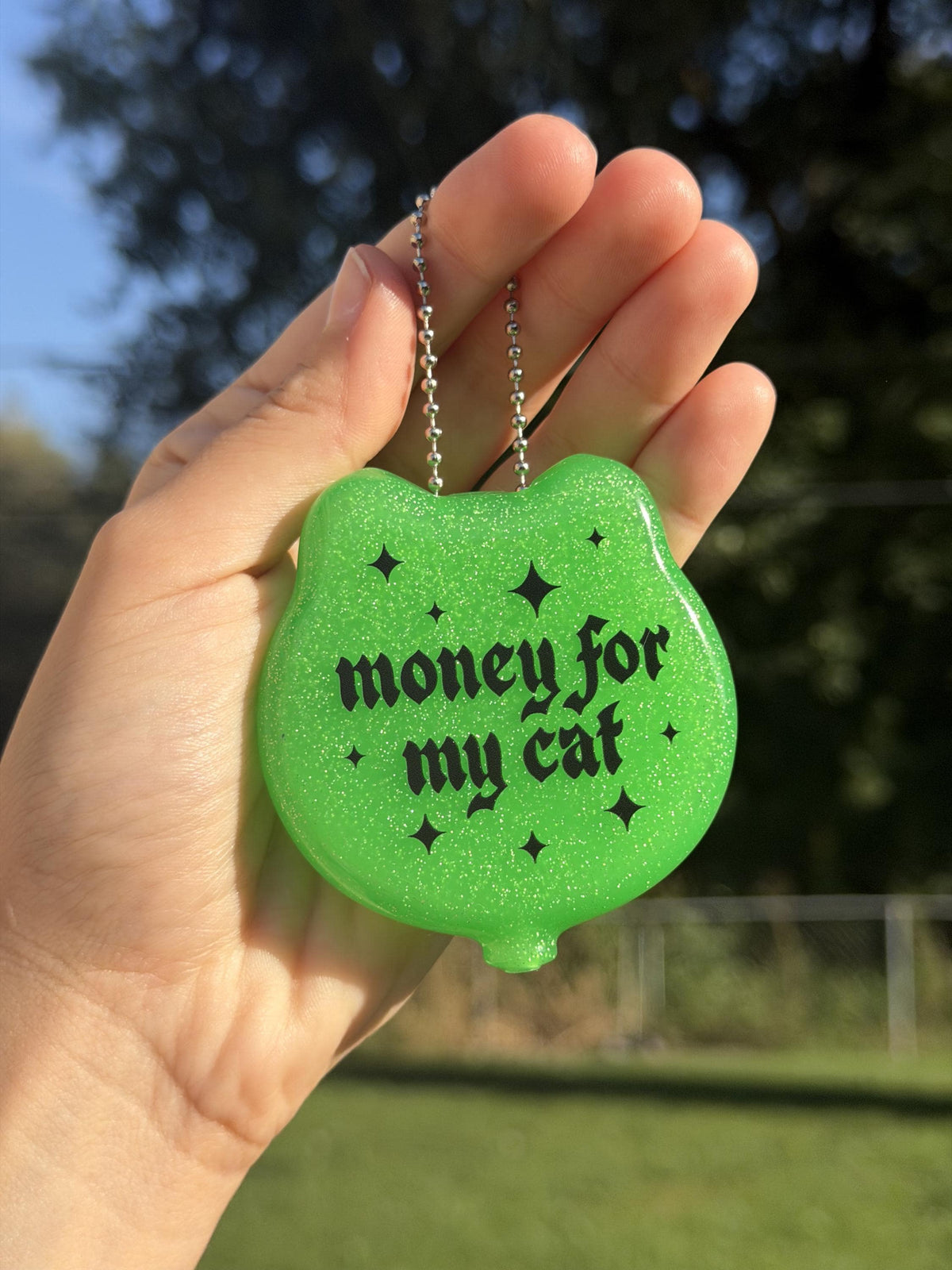 Vintage Goth Cat Coin Purse - Money For My Cat Sparkly Green