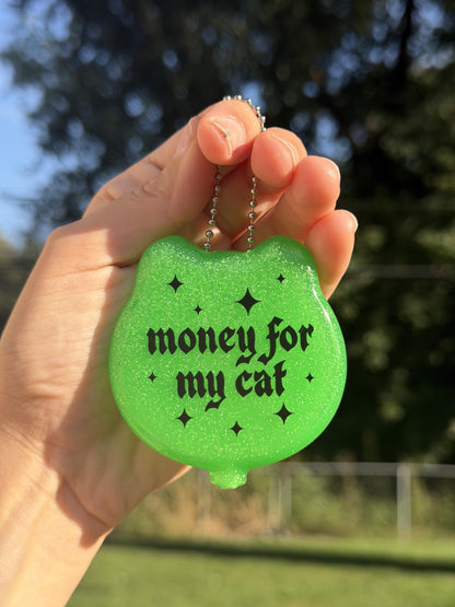 Vintage Goth Cat Coin Purse - Money For My Cat Sparkly Green