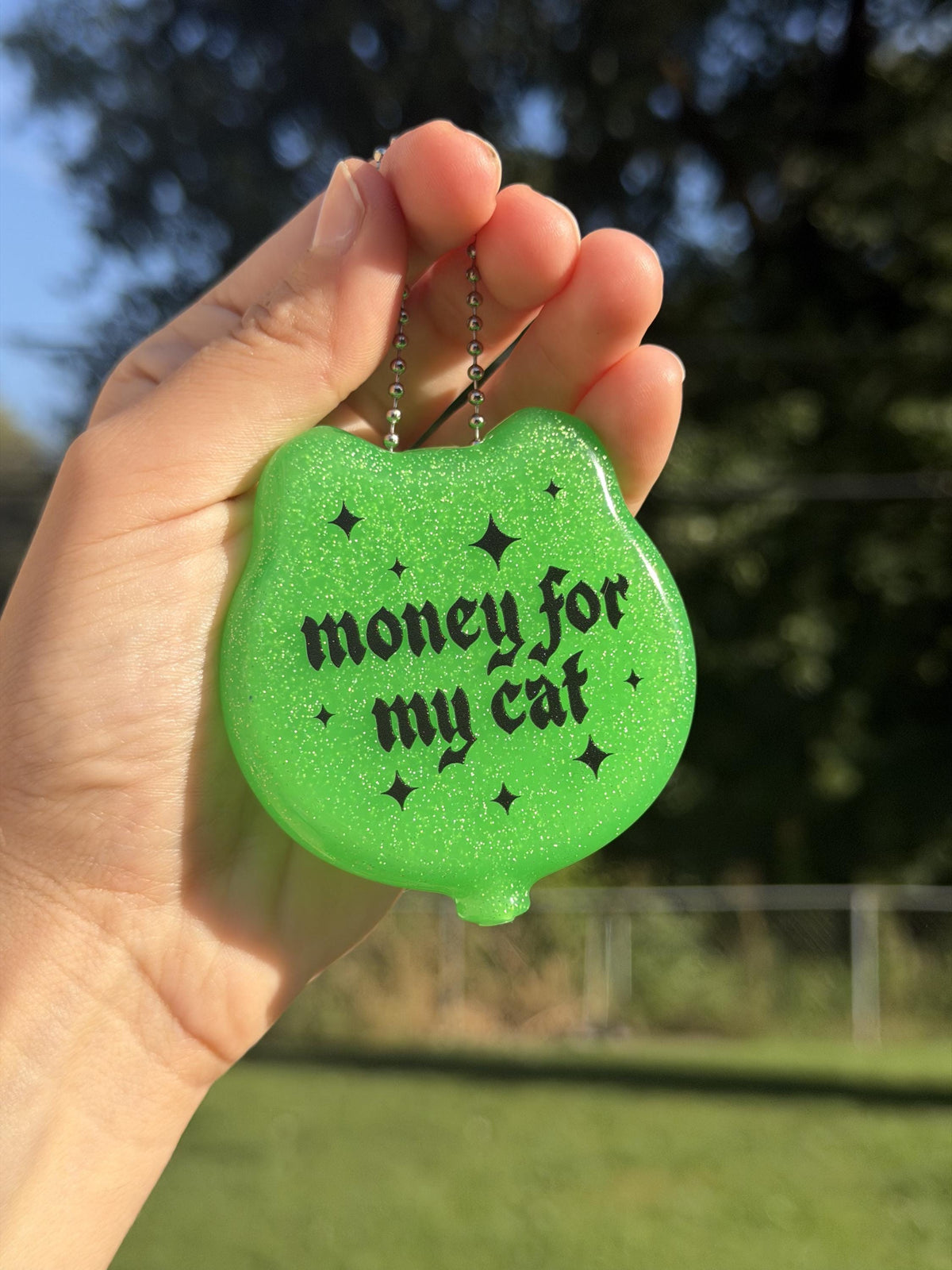 Vintage Goth Cat Coin Purse - Money For My Cat Sparkly Green