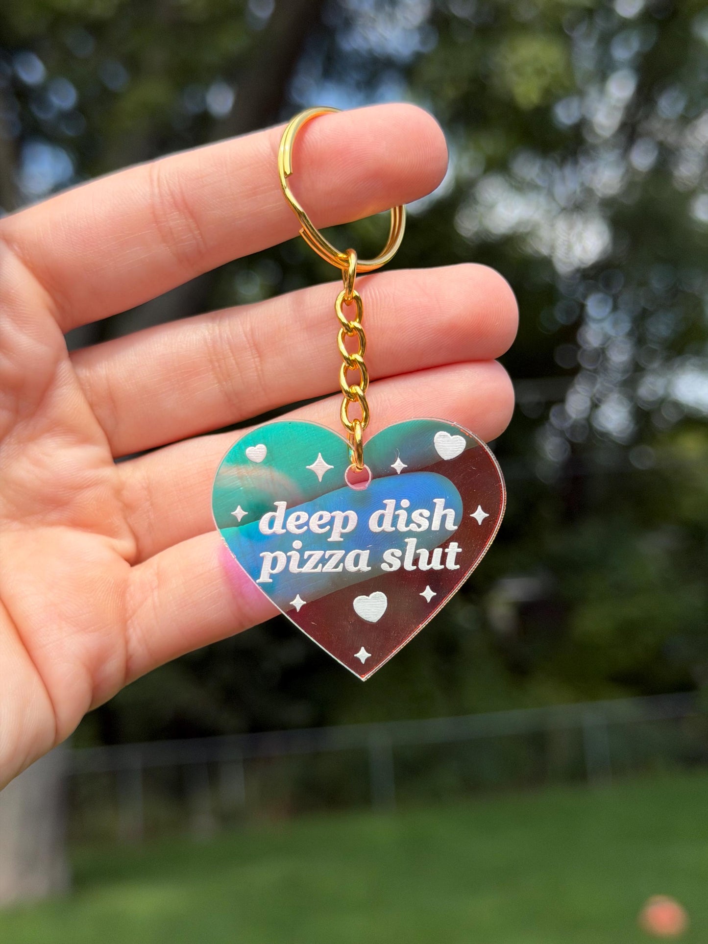 Deep Dish Pizza Slut Iridescent Acrylic Keychain