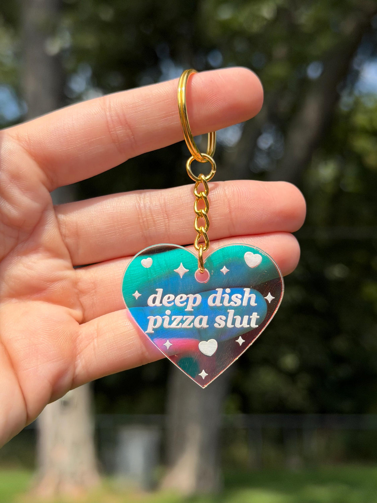 Deep Dish Pizza Slut Iridescent Acrylic Keychain