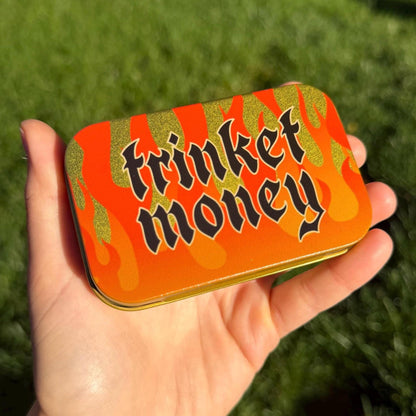 Trinket Money Flame Gold Flip Top Trinket Storage Tin
