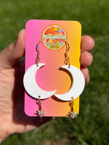 Gemstone Dangly Moon Acrylic Earrings