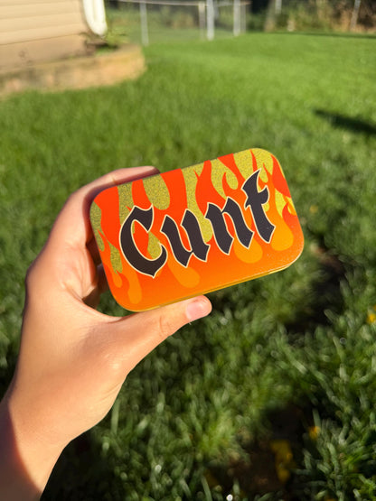 C*nt Flame Gold Flip Top Trinket Storage Tin