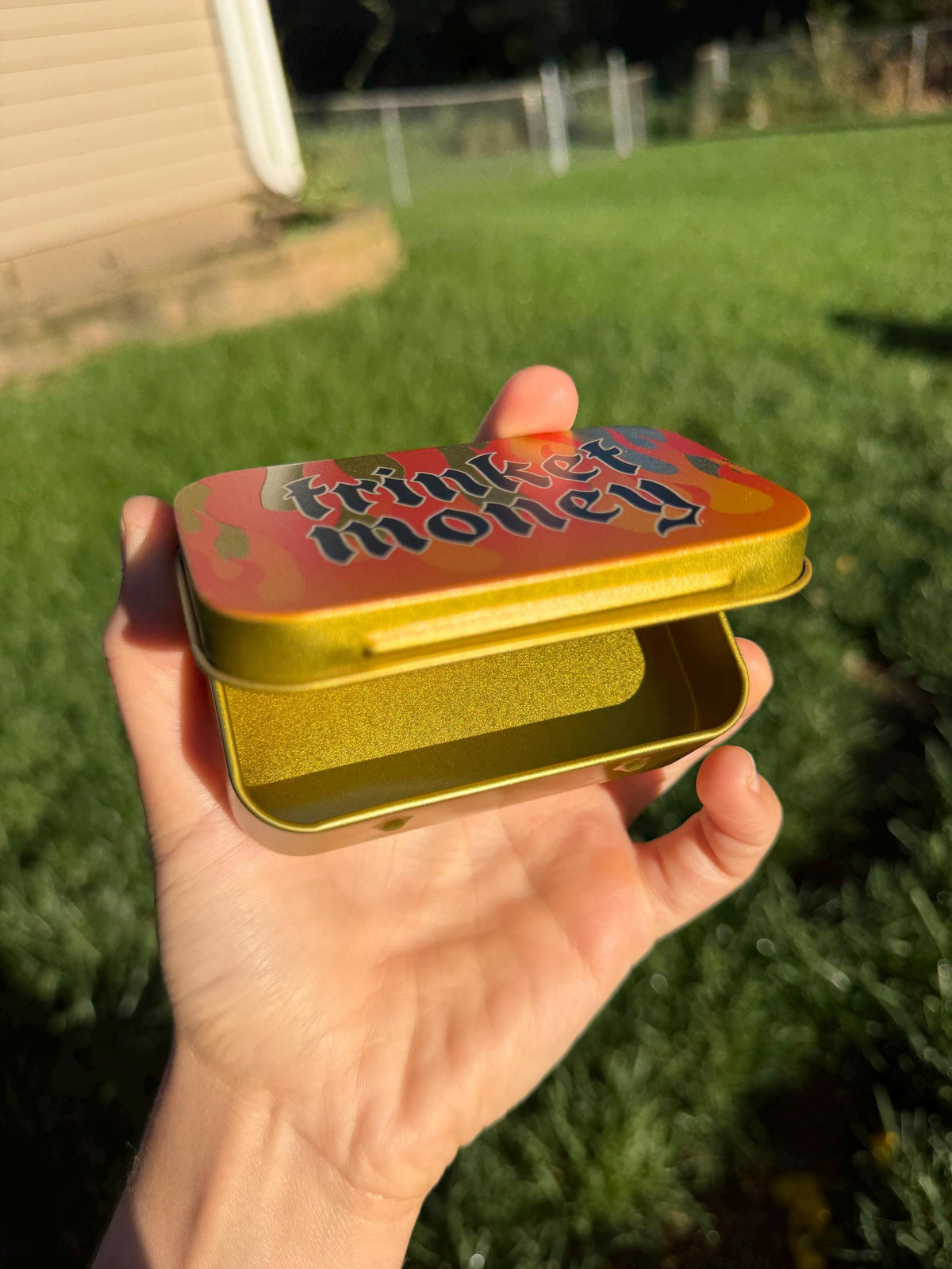 Trinket Money Flame Gold Flip Top Trinket Storage Tin