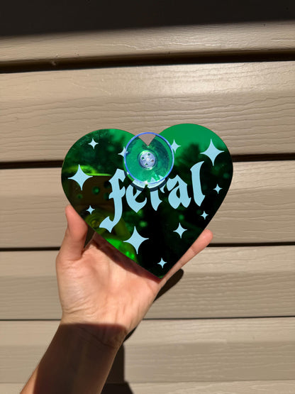 Acrylic Car Sign: Goth Feral – Heart Shape Dark Iridescent Green Colorshift