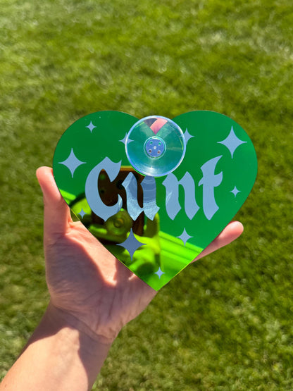 Acrylic Car Sign: Goth C*nt – Heart Shape Dark Iridescent Green Colorshift