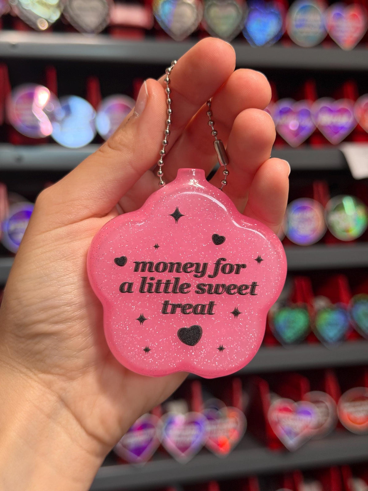Rubber Sparkle Floral Coin Purse - Money For A Little Sweet Treat (Misprint/Blurry)