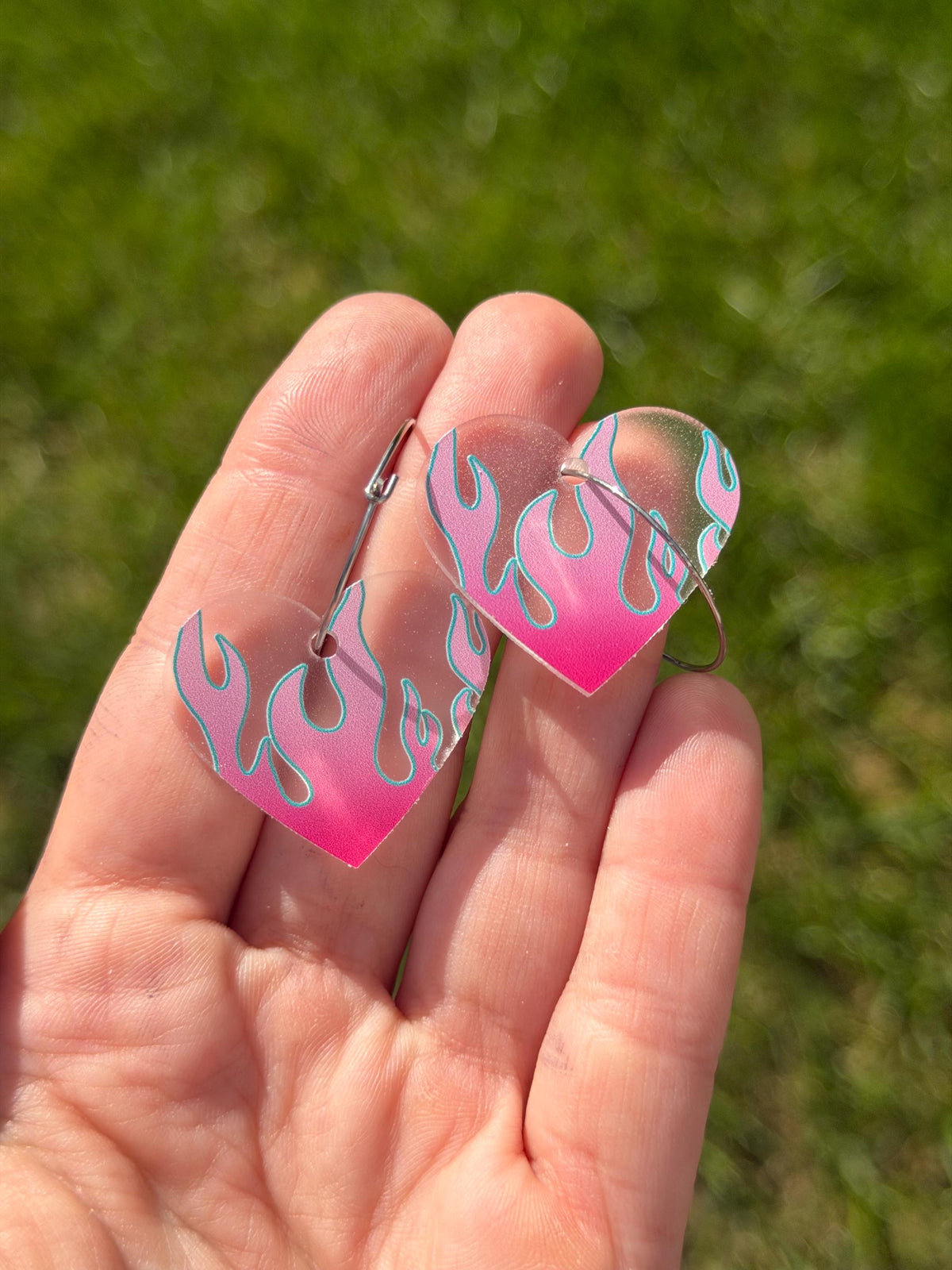 Pink/Blue Gradient Flame Heart Hoop Earrings
