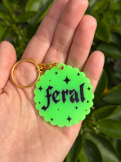 Neon Green Feral Scalloped Acrylic Keychain