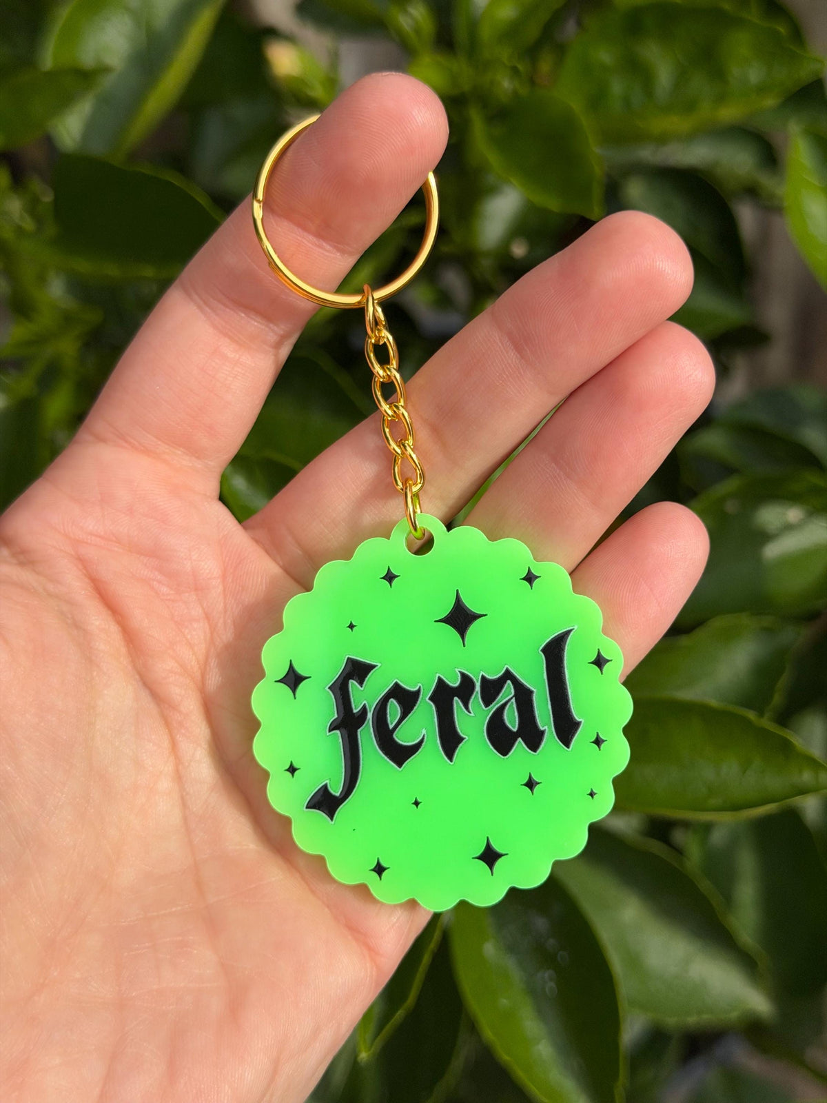 Neon Green Feral Scalloped Acrylic Keychain