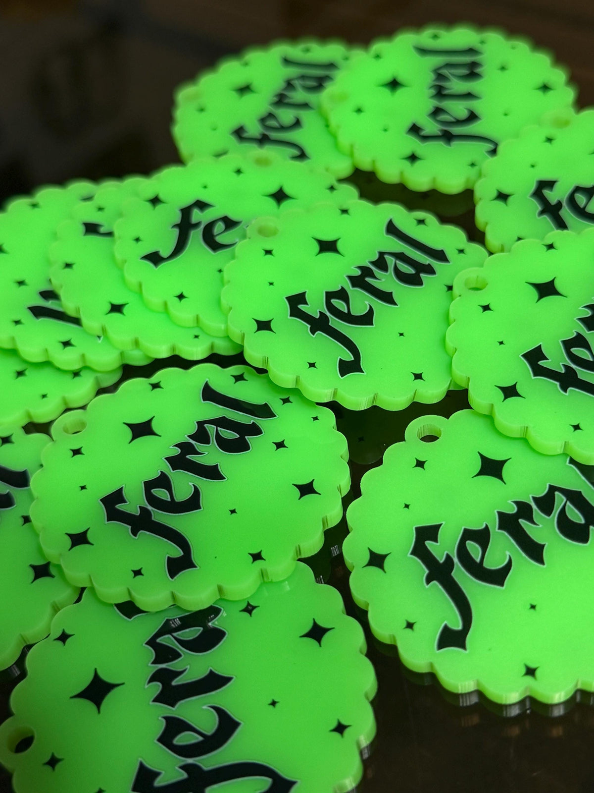 Neon Green Feral Scalloped Acrylic Keychain